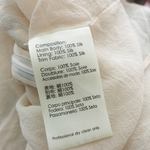 Floral Silk Dress Size Small White Mini Botanical Ruffle Cross Back Sheer Boho - Picture 16 of 16